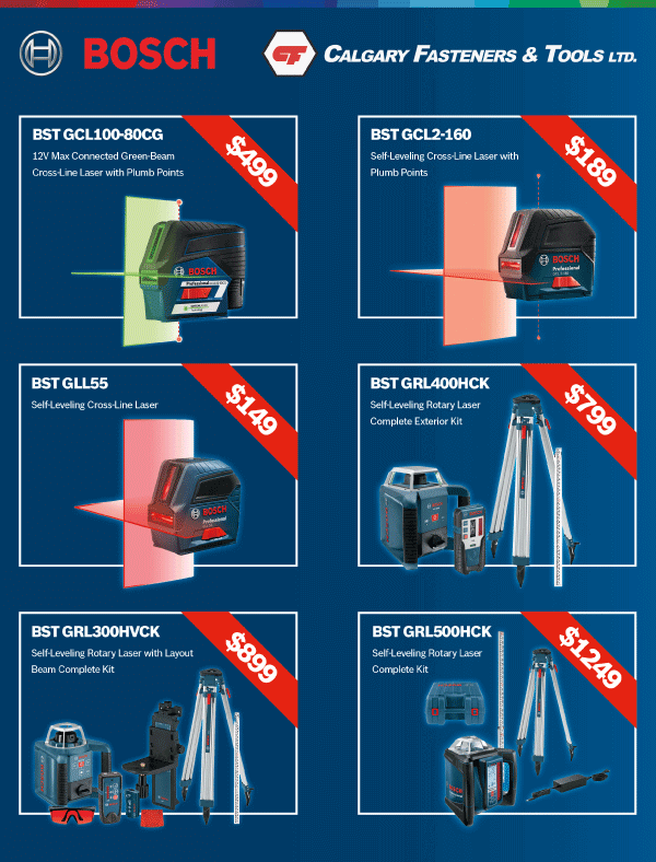 Calgary Fasteners Flyer (Page 4): Bosch Laser Tools Promo