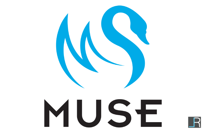 Muse Logo: Blue silhouette swan symbol over the sharp sans-serif wordmark