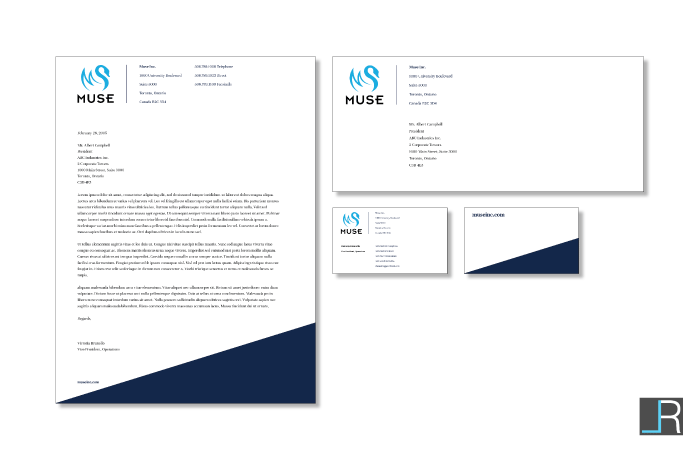 Muse Stationary Layout: Letterhead, envelope and business card