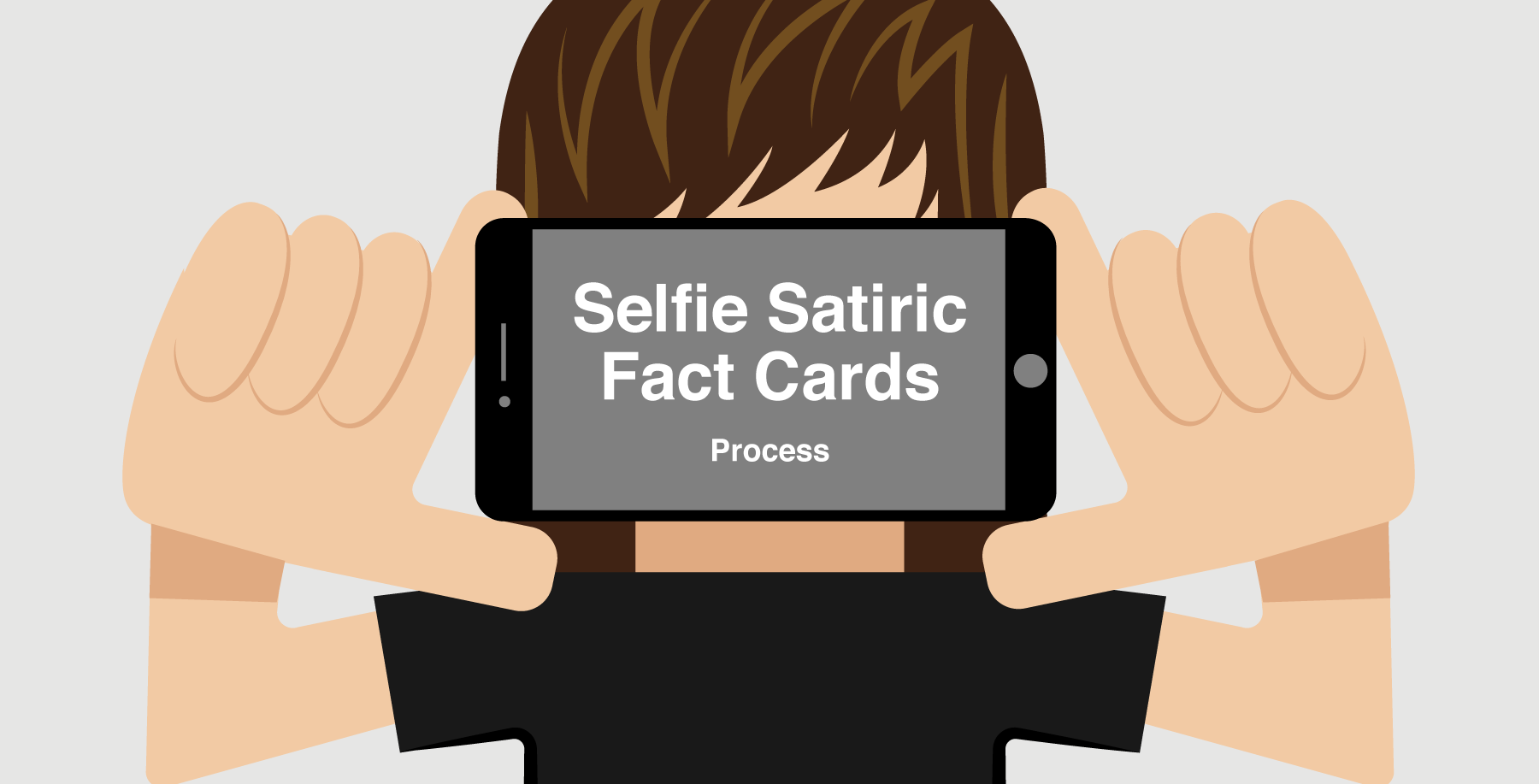 Selfie Satiric Fact Cards Process: Selfie scenarios in different illustration styles.